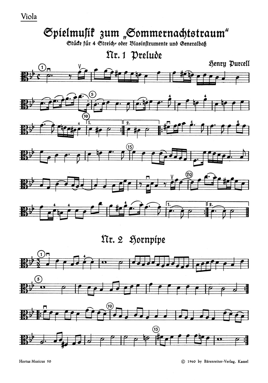 Vorderes Coverbild Spielmusik zum Sommernachtstraum für Streicher (statt Viola auch Violine III) und Basso continuo/ Bläser ad lib