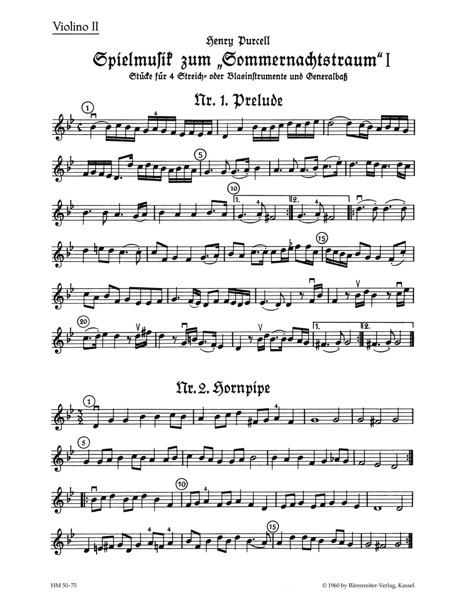 Vorderes Coverbild Spielmusik zum Sommernachtstraum für Streicher (statt Viola auch Violine III) und Basso continuo/ Bläser ad lib