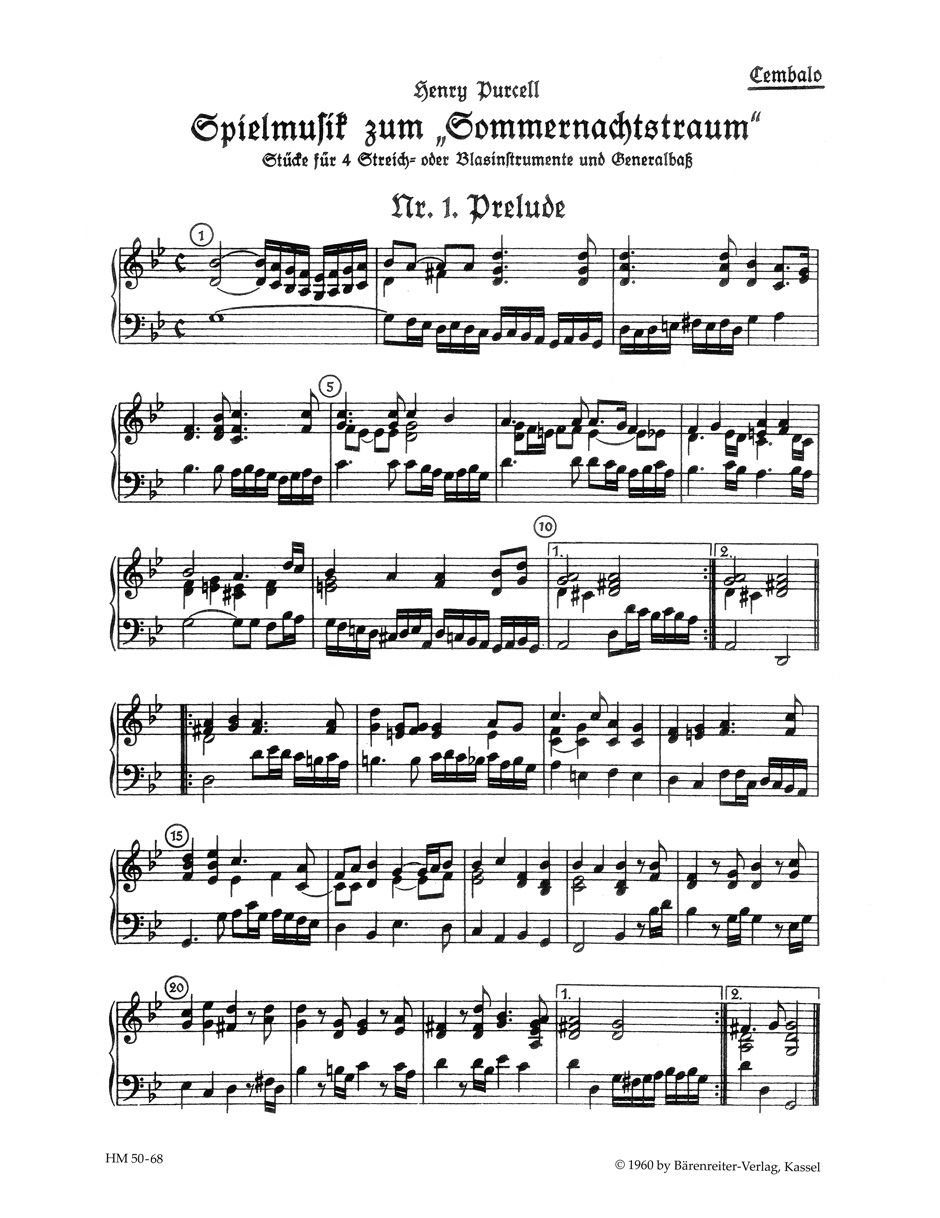 Vorderes Coverbild Spielmusik zum Sommernachtstraum für Streicher (statt Viola auch Violine III) und Basso continuo/ Bläser ad lib