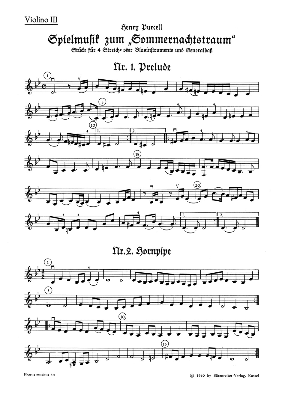 Vorderes Coverbild Spielmusik zum Sommernachtstraum für Streicher (statt Viola auch Violine III) und Basso continuo/ Bläser ad lib