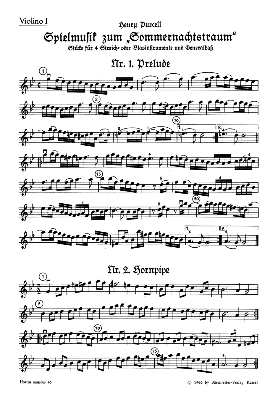 Vorderes Coverbild Spielmusik zum Sommernachtstraum für Streicher (statt Viola auch Violine III) und Basso continuo/ Bläser ad lib