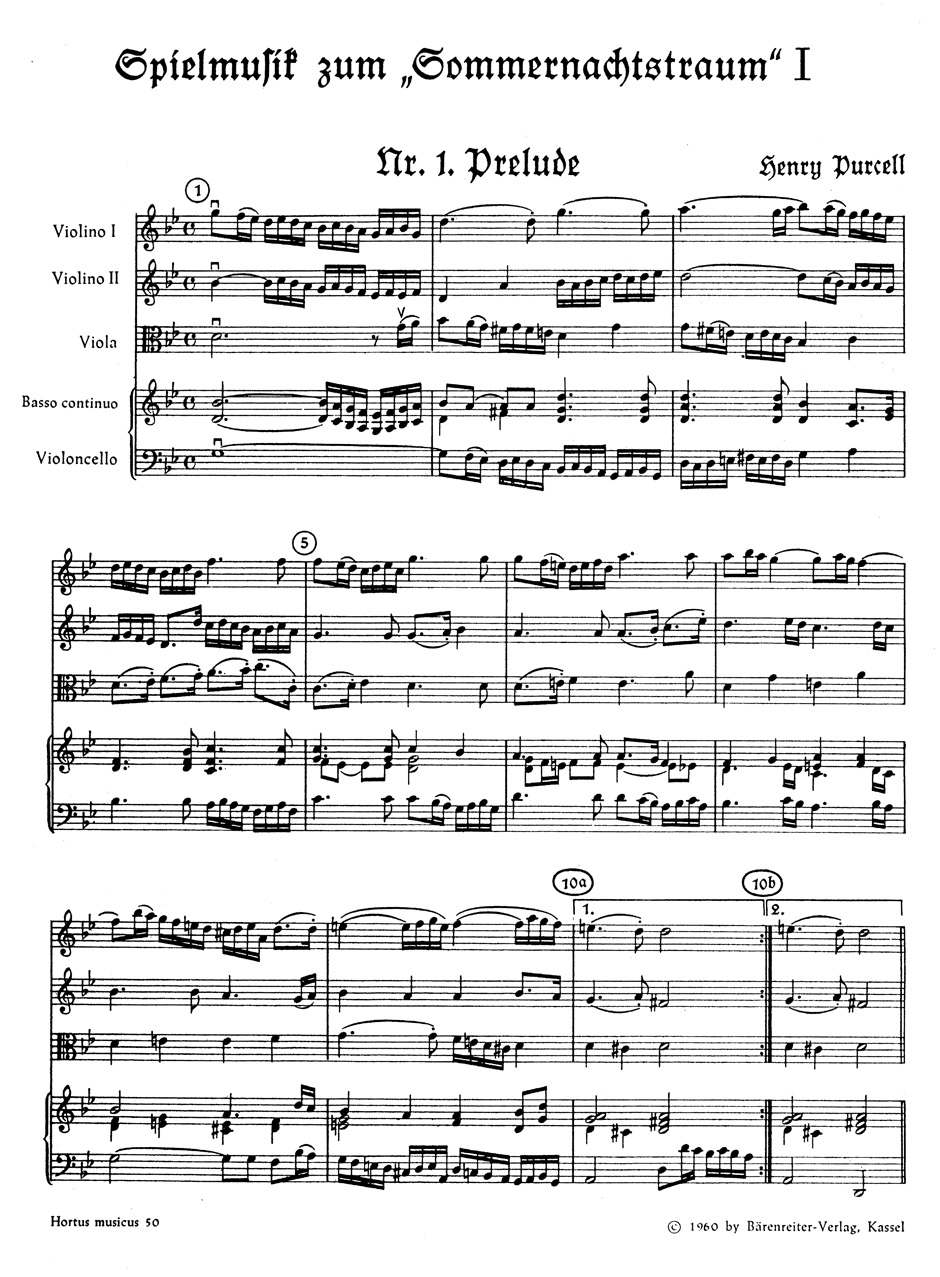 Anderes Coverbild Spielmusik zum Sommernachtstraum. für Streicher (statt Viola auch Violine III) und Basso continuo/ Bläser ad lib