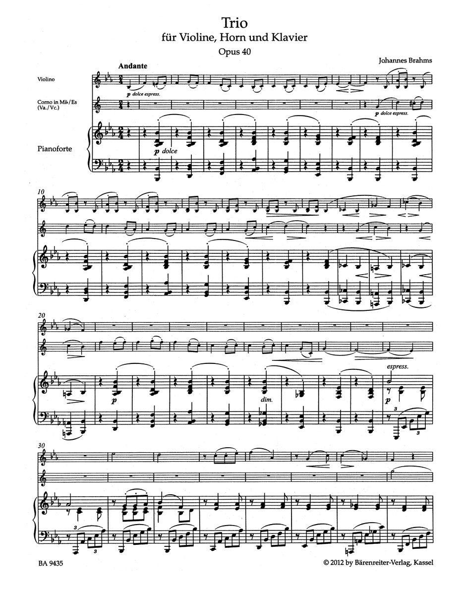 Anderes Coverbild Trio für Violine, Horn (Viola oder Violoncello) und Klavier op. 40