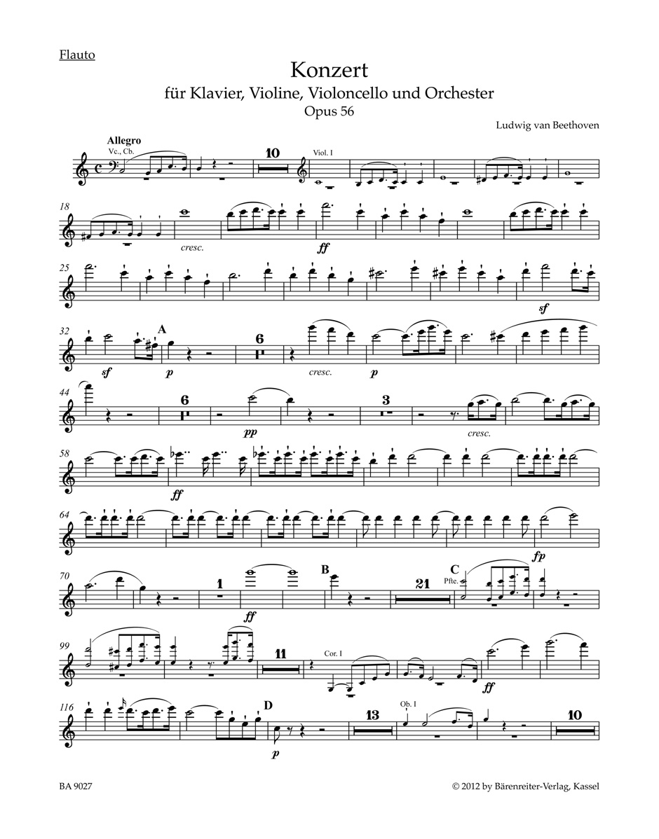 Anderes Coverbild Konzert für Klavier, Violine, Violoncello und Orchester C-Dur op. 56 "Tripelkonzert"