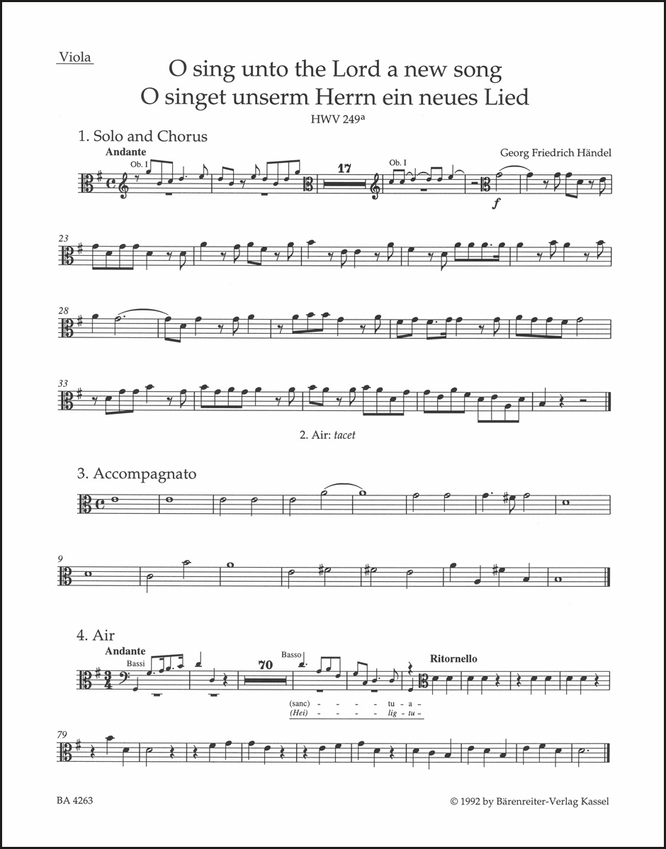 Vorderes Coverbild O sing unto the Lord a new song / O singet unserm Herrn ein neues Lied HWV 249a