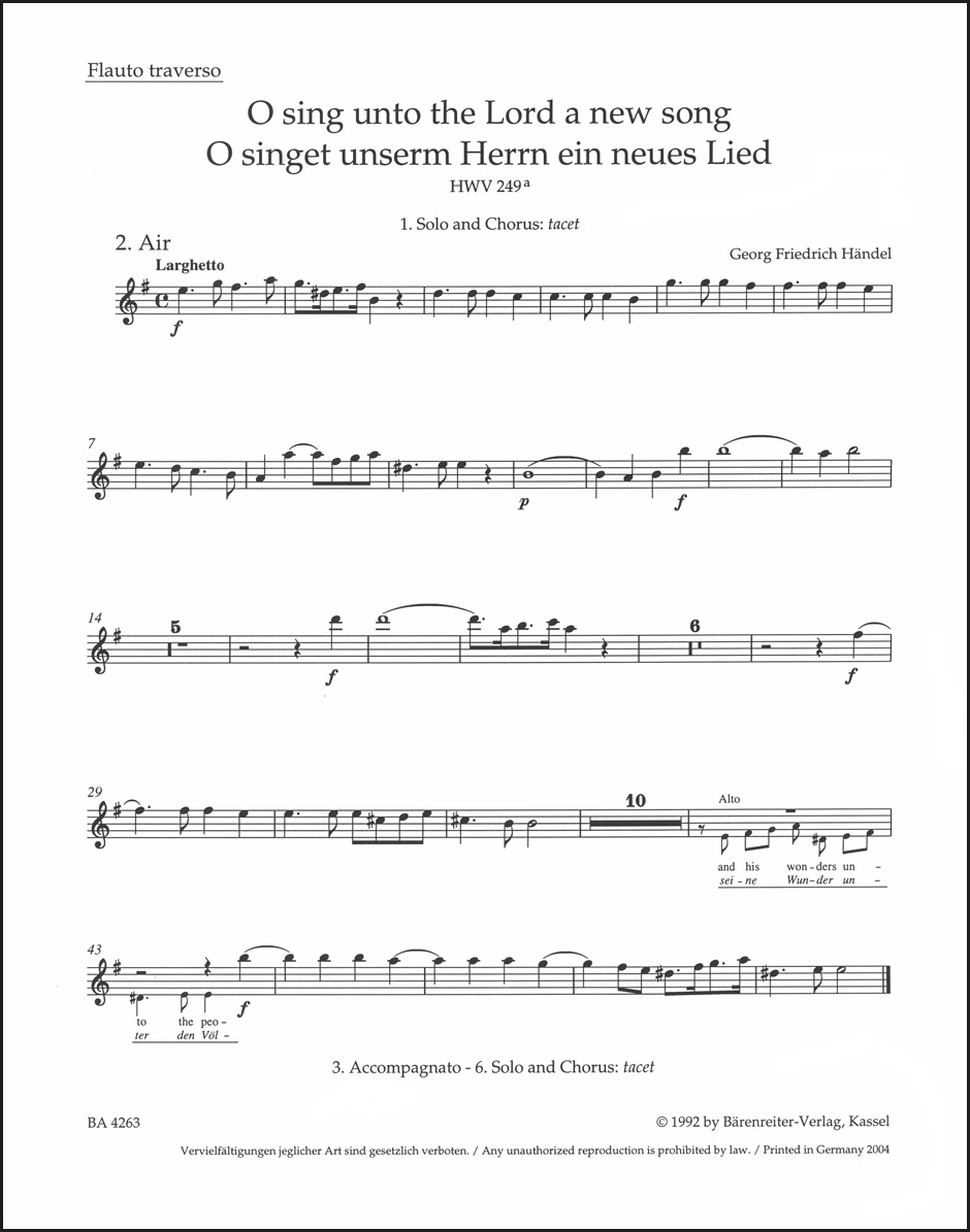 Vorderes Coverbild O sing unto the Lord a new song / O singet unserm Herrn ein neues Lied HWV 249a