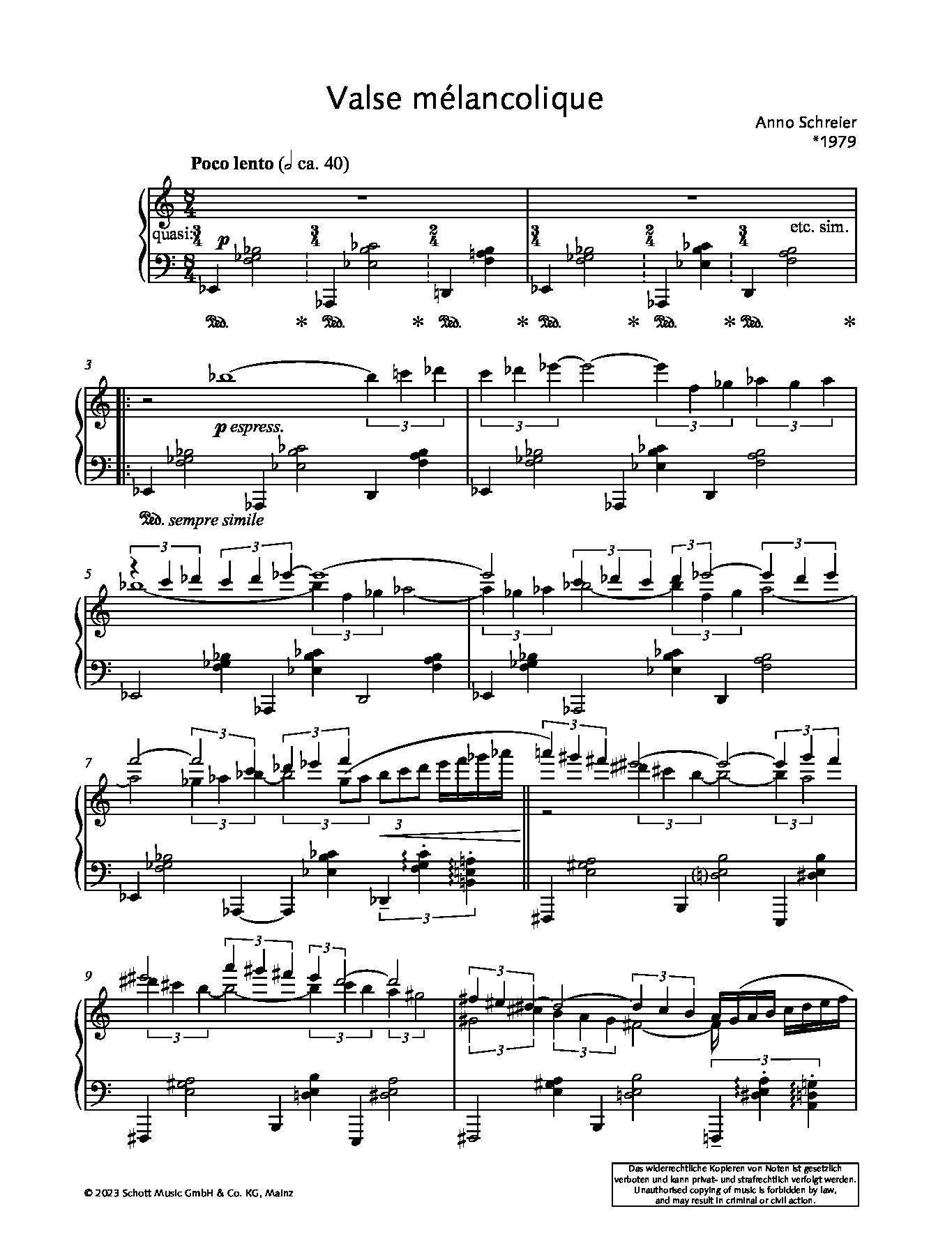 Anderes Coverbild Valse mélancolique für Klavier (2020)