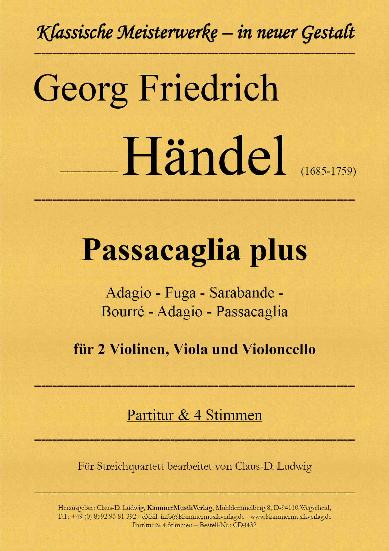 Vorderes Coverbild Passacaglia plus für Streichquartett
