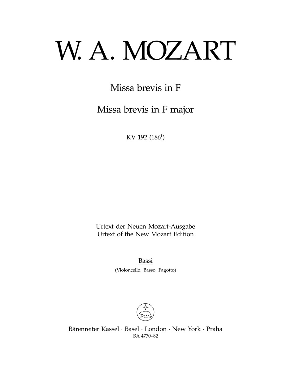 Vorderes Coverbild Missa brevis F-Dur KV 192 (186f)