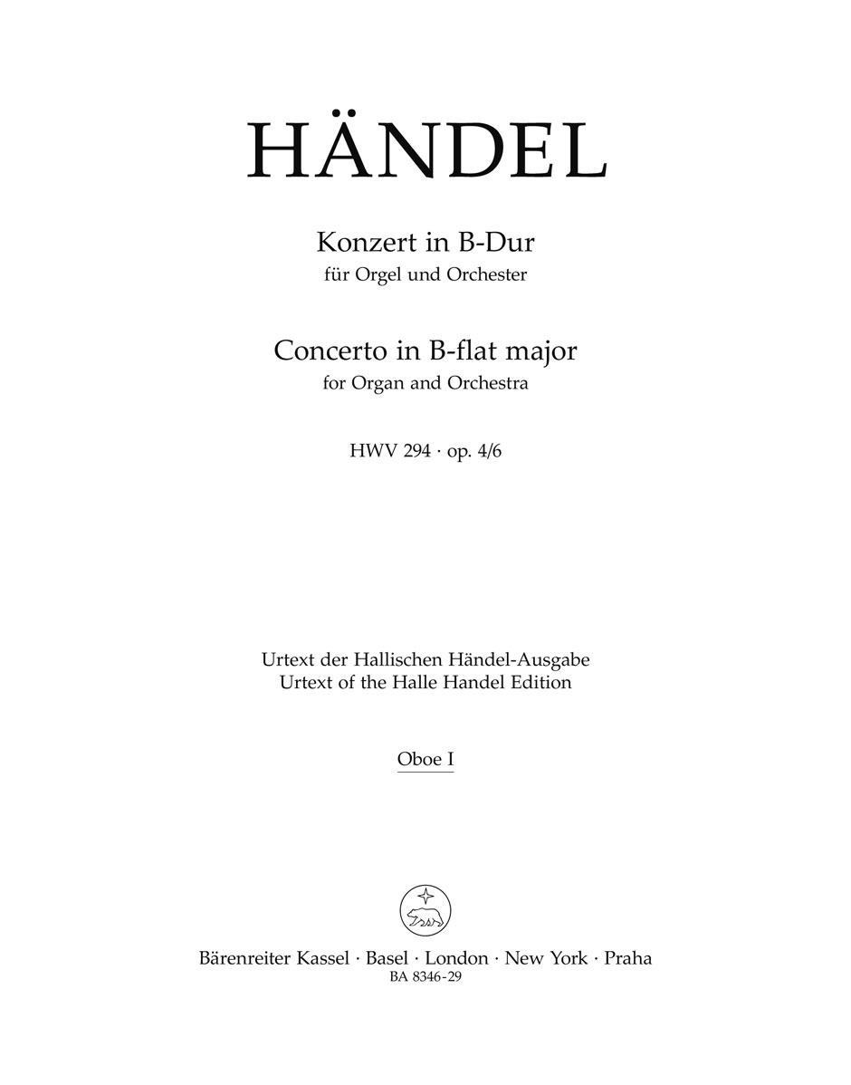 Vorderes Coverbild Konzert für Orgel und Orchester B-Dur op. 4/6 HWV 294
