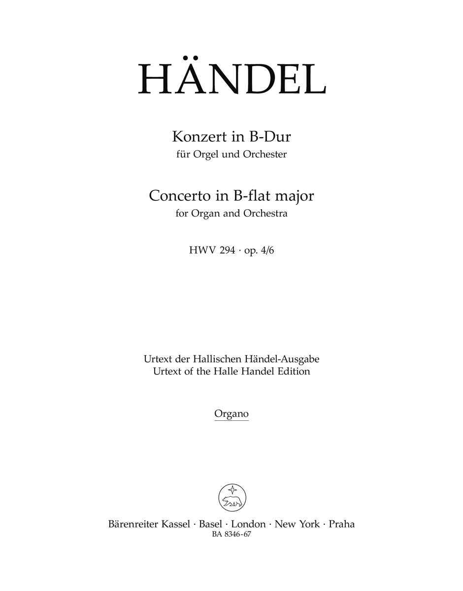 Vorderes Coverbild Konzert für Orgel und Orchester B-Dur op. 4/6 HWV 294