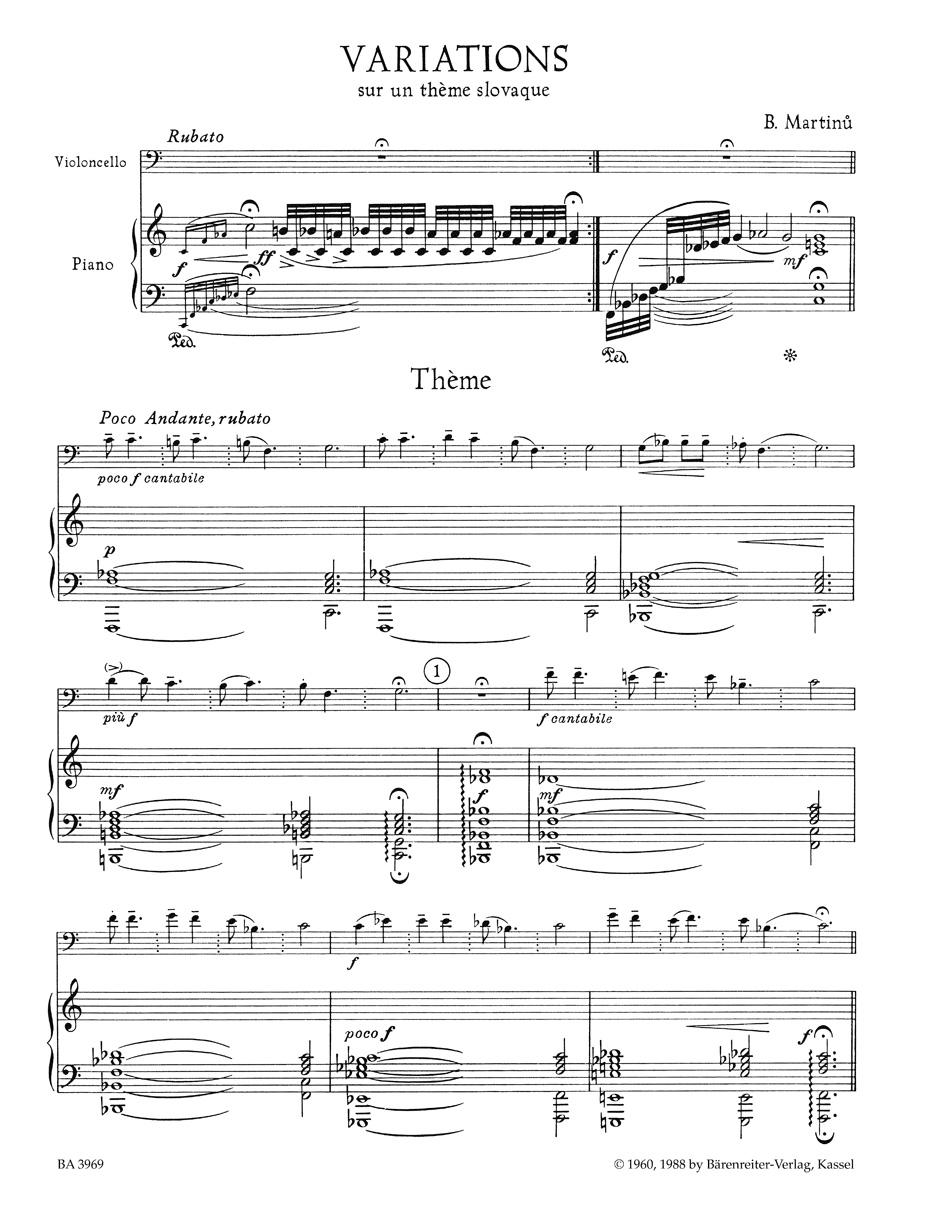 Anderes Coverbild Variationen über ein slowakisches Thema für Violoncello und Klavier (1959)