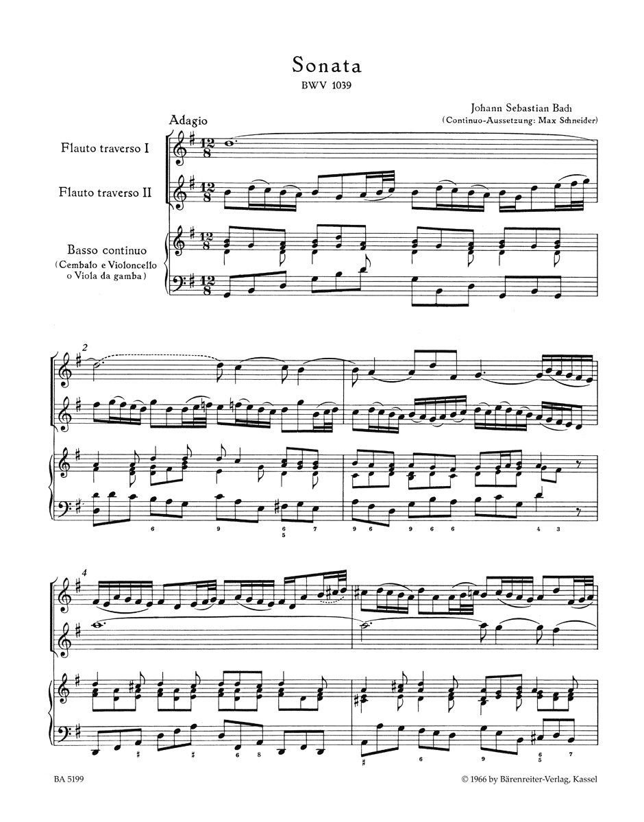 Anderes Coverbild Triosonate für zwei Flöten und Basso continuo G-Dur BWV 1039