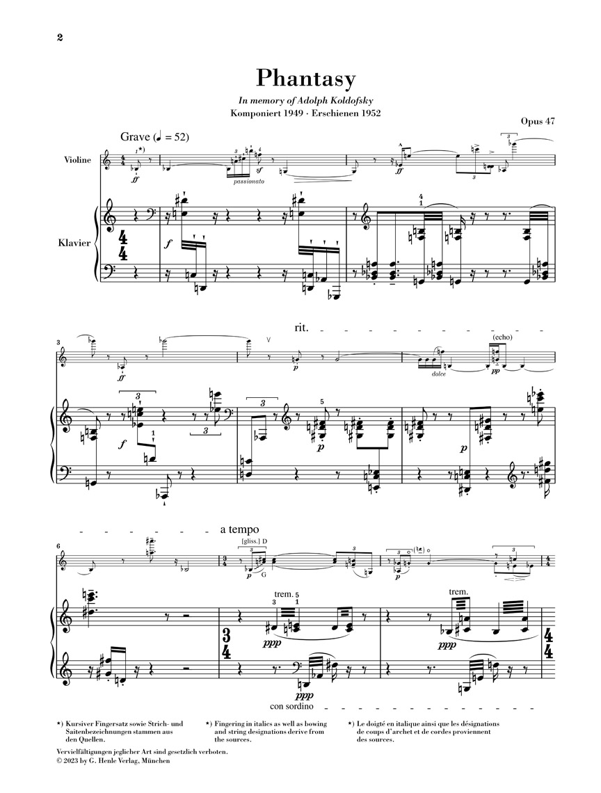 Anderes Coverbild Phantasy for Violin with Accompaniment of the Piano op. 47