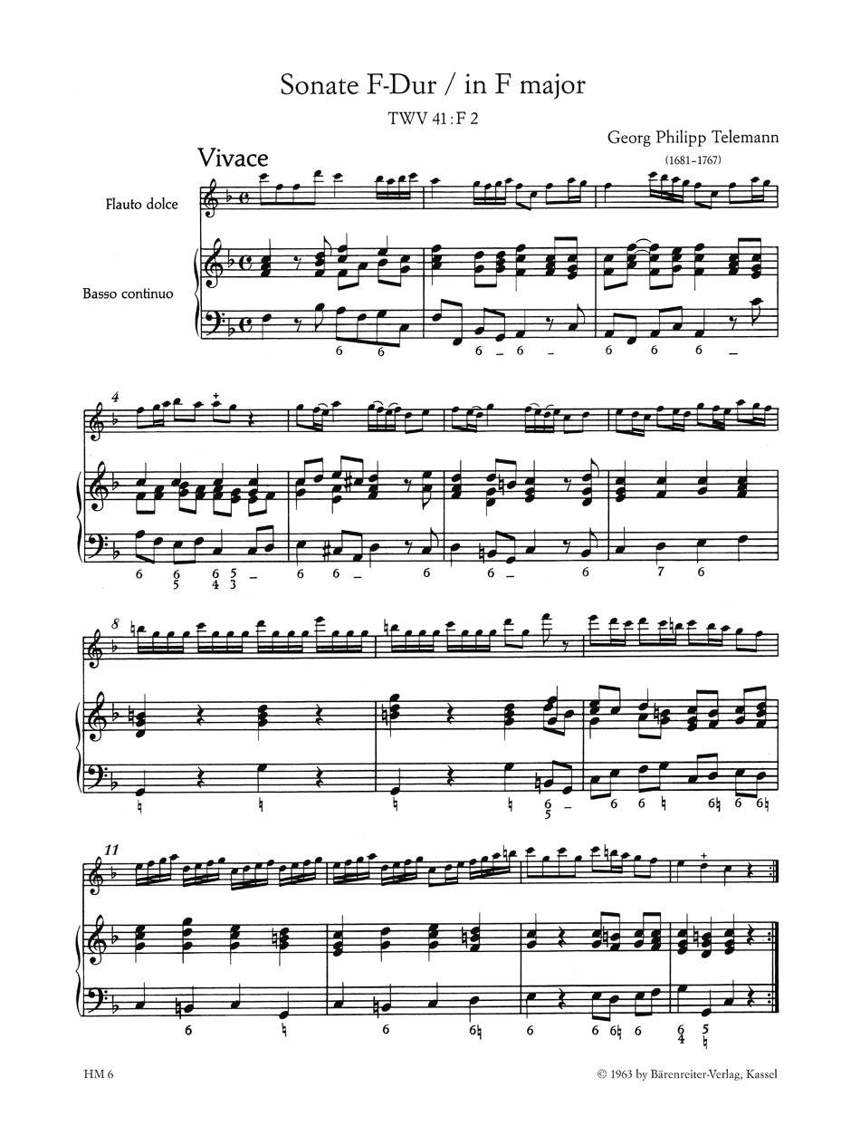 Anderes Coverbild Vier Sonaten für Altblockflöte und Basso continuo TWV 41:F2, B3, f1, C2