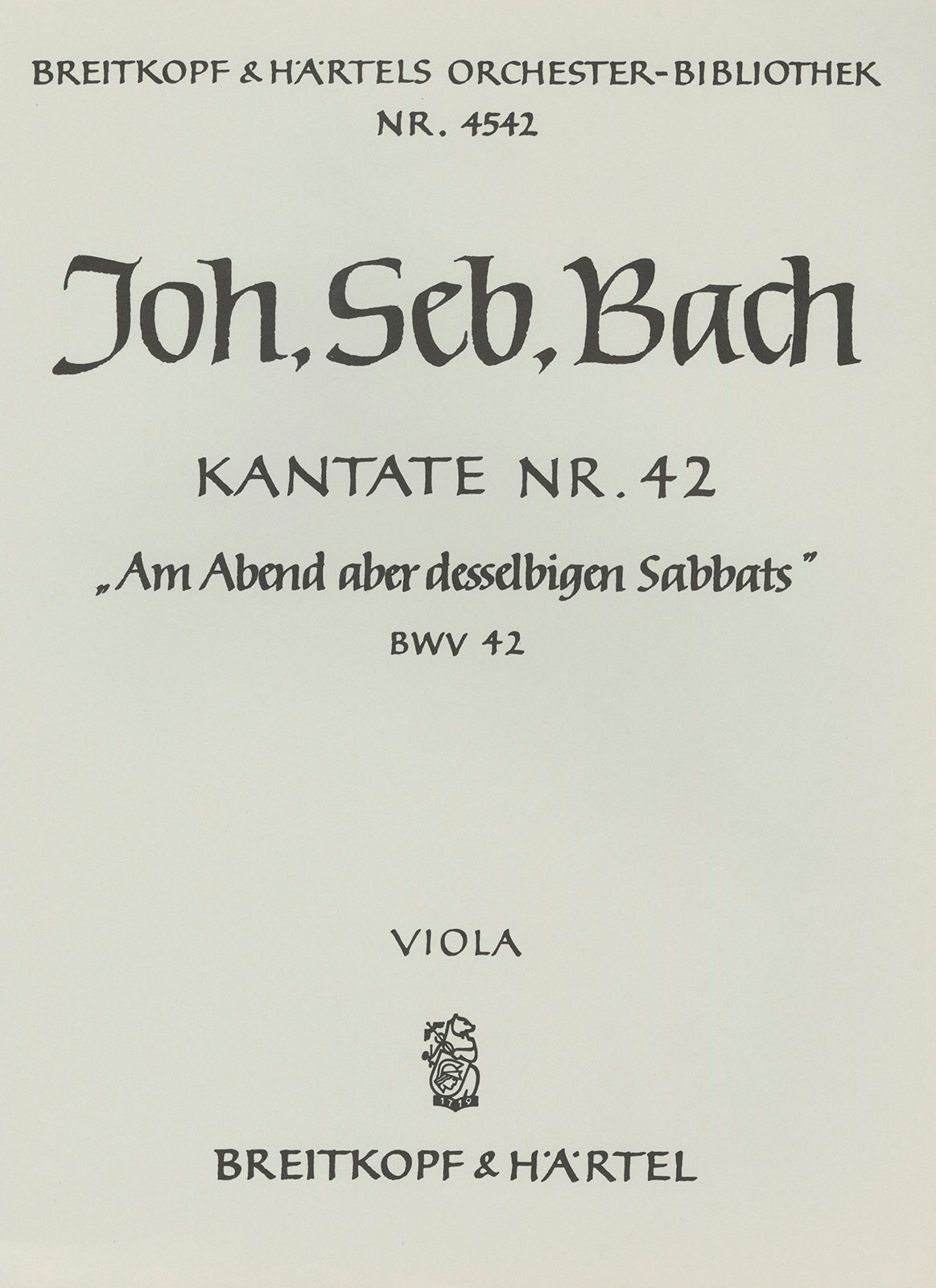 Vorderes Coverbild Kantate BWV 42 „Am Abend aber desselbigen Sabbats“