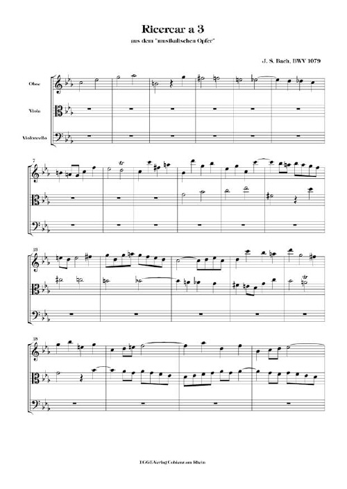 Vorderes Coverbild Ricercar a 3 aus dem "musikalischen Opfer" BWV 1079