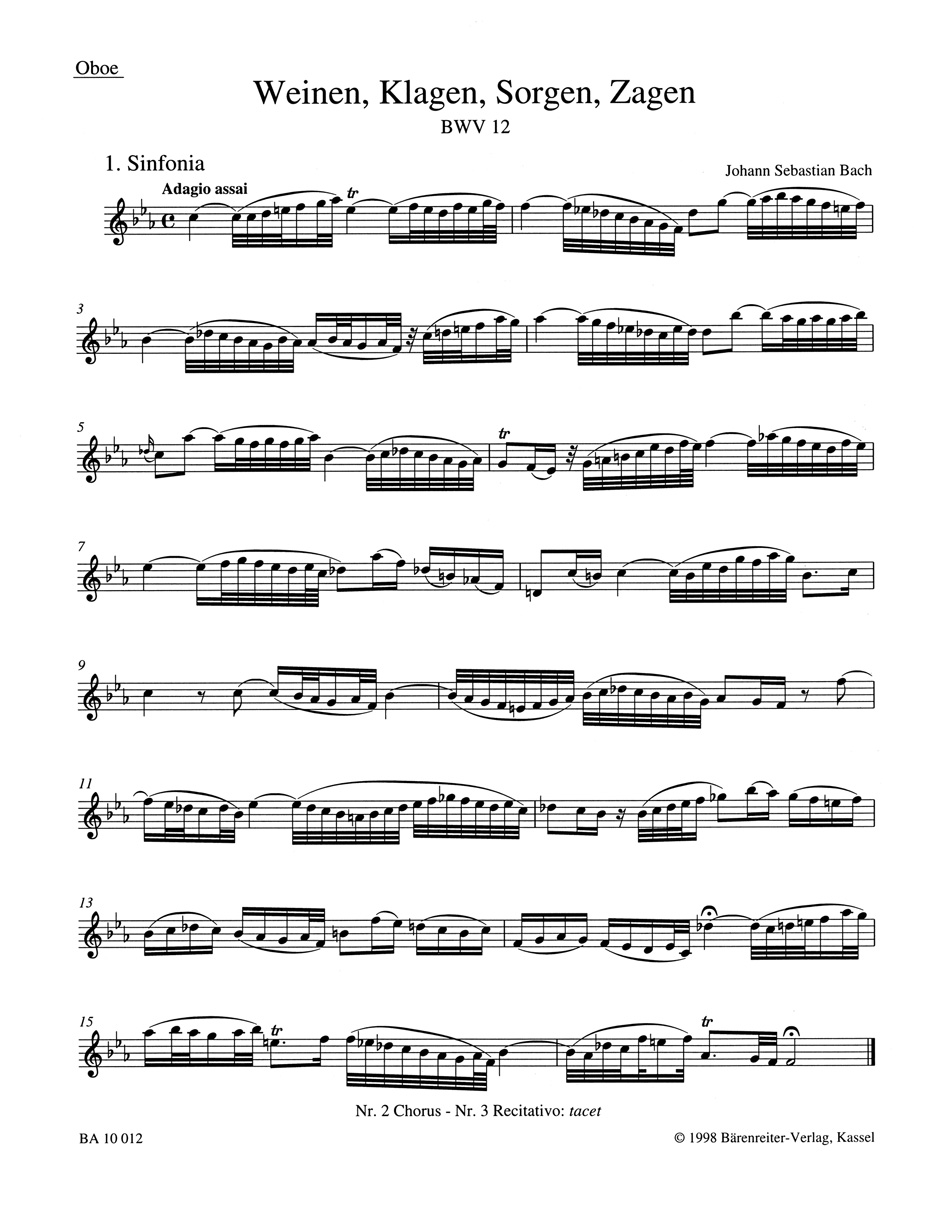 Vorderes Coverbild Weinen, Klagen, Sorgen, Zagen BWV 12