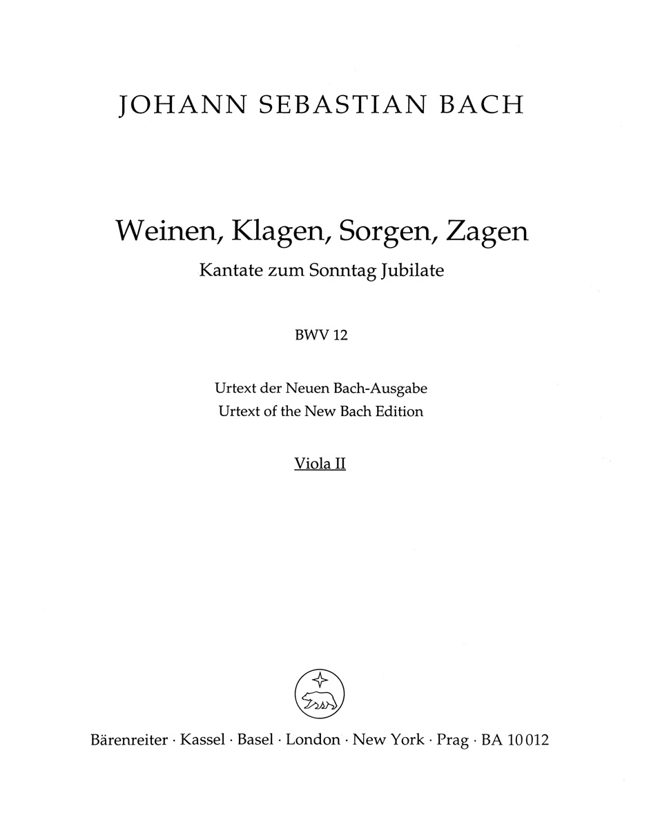 Vorderes Coverbild Weinen, Klagen, Sorgen, Zagen BWV 12
