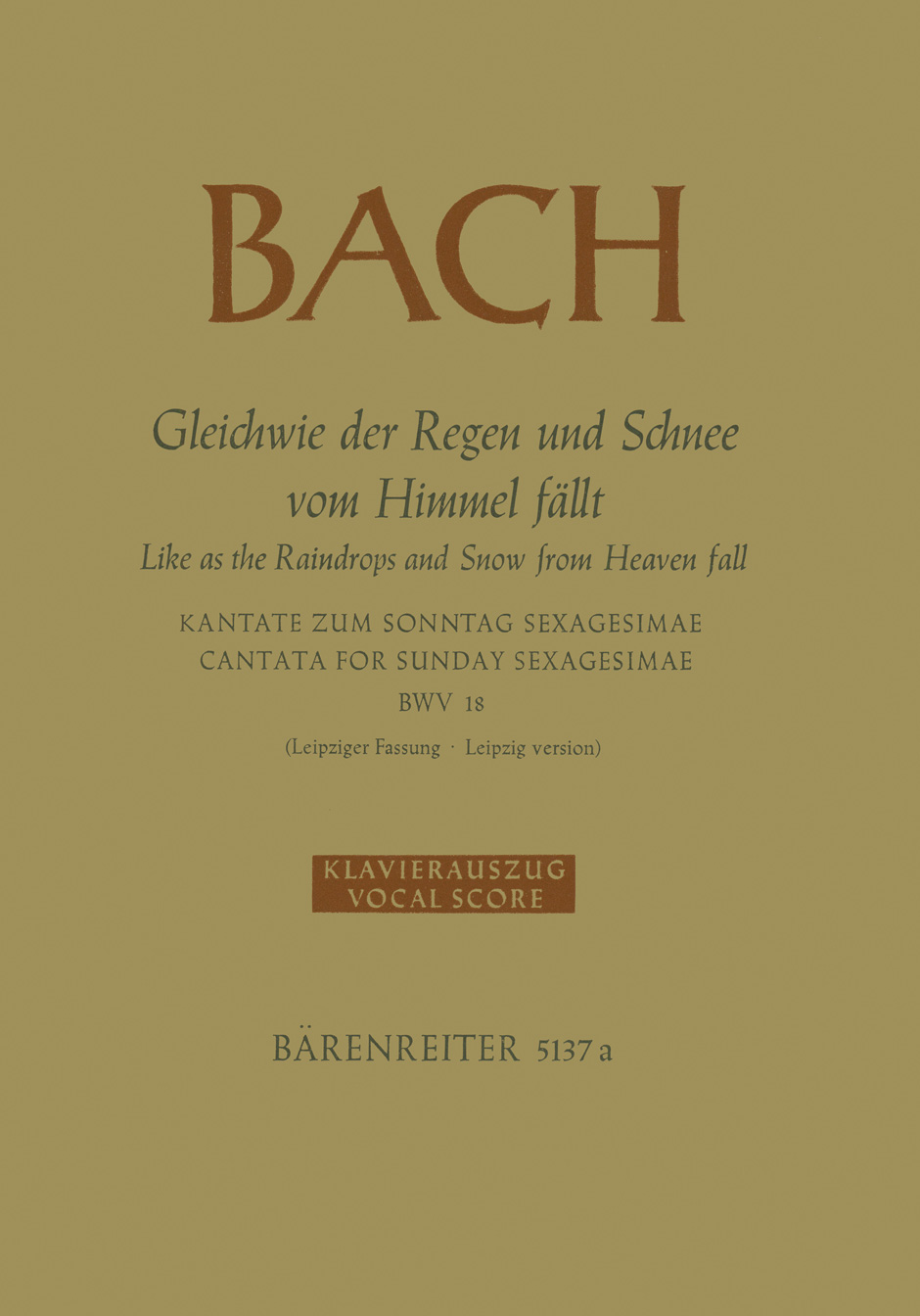 Vorderes Coverbild Gleichwie der Regen und Schnee vom Himmel fällt BWV 18
