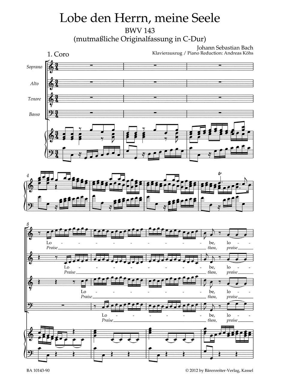 Anderes Coverbild Lobe den Herrn, meine Seele (Praise thou the Lord, o my spirit) BWV 143