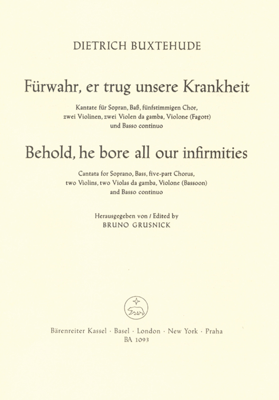 Anderes Coverbild Fürwahr, er trug unsere Krankheit BuxWV 31