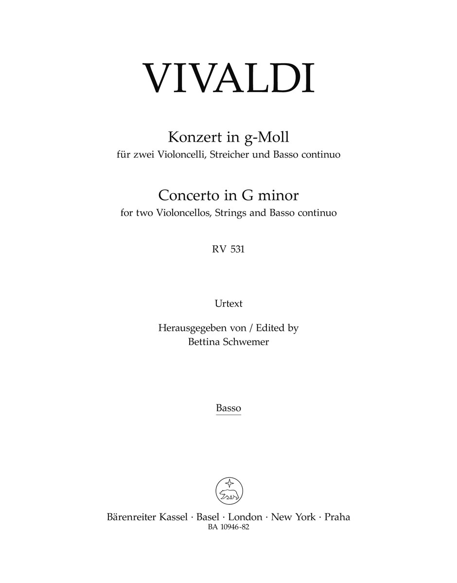 Vorderes Coverbild Konzert für zwei Violoncelli, Streicher und Basso continuo g-Moll RV 531