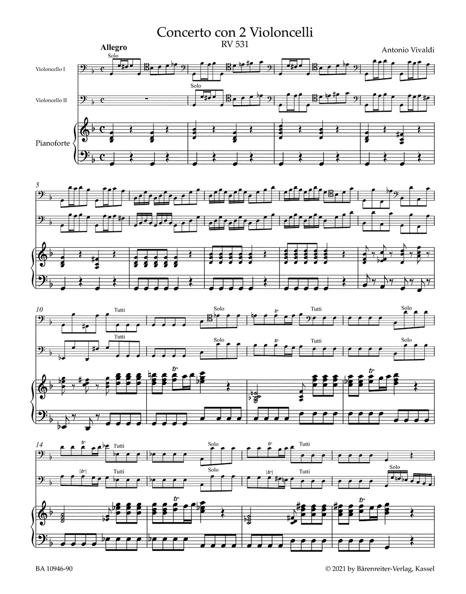 Anderes Coverbild Konzert für zwei Violoncelli, Streicher und Basso continuo g-Moll RV 531
