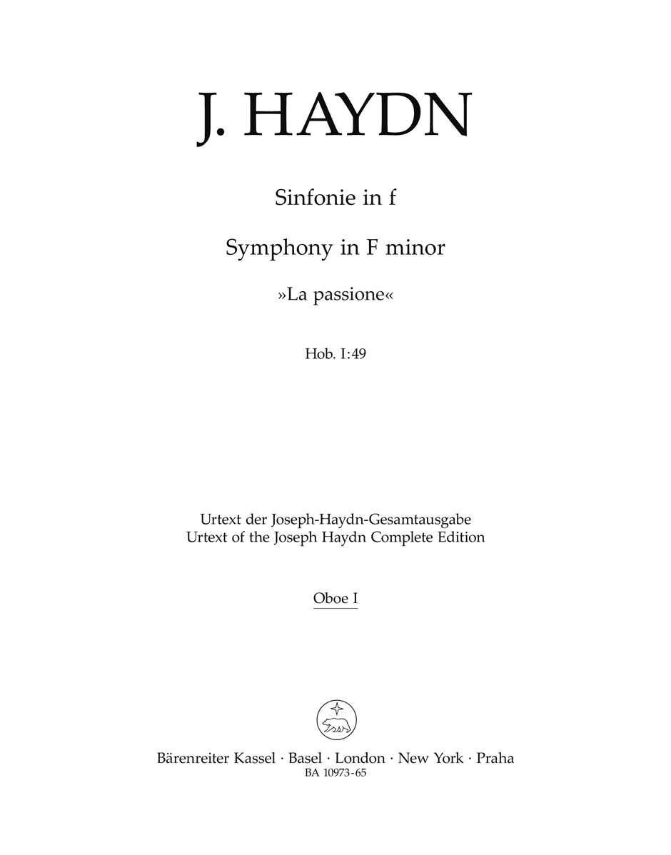 Vorderes Coverbild Sinfonie f-Moll Hob. I:49 "La passione"