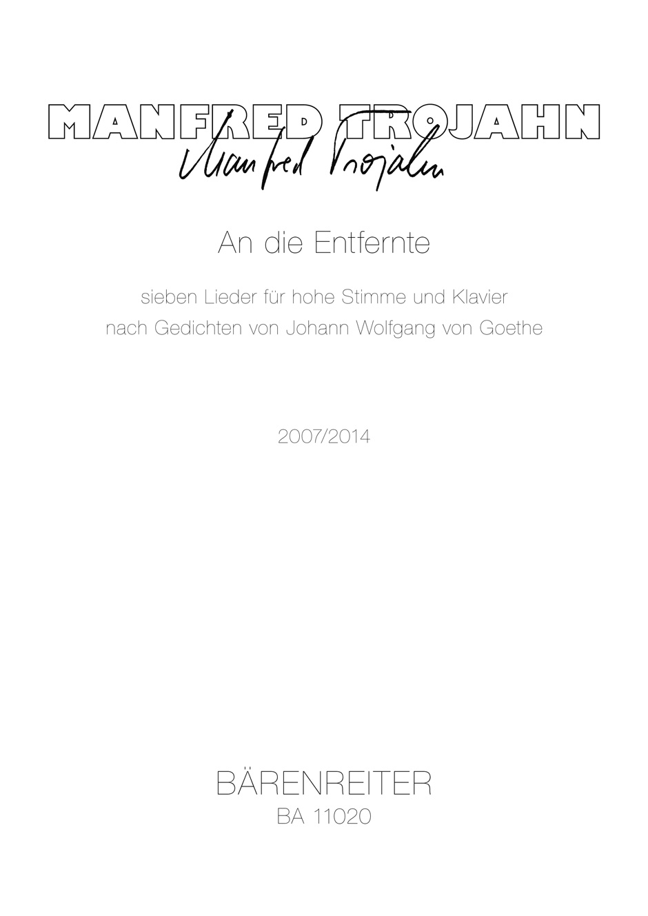 Vorderes Coverbild An die Entfernte (2007/2014)