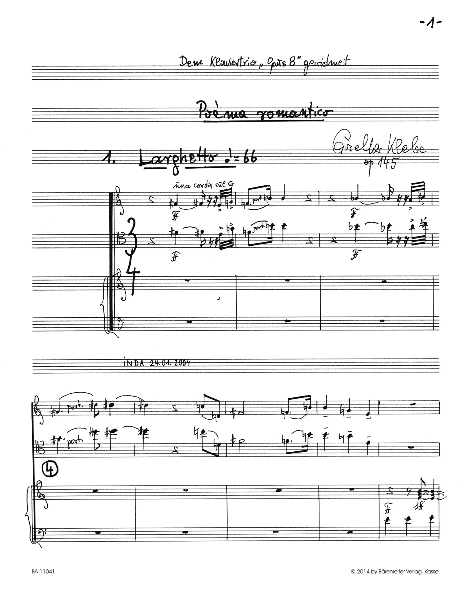 Anderes Coverbild Poèma romantico per Violino, Violoncello e Pianoforte op. 145