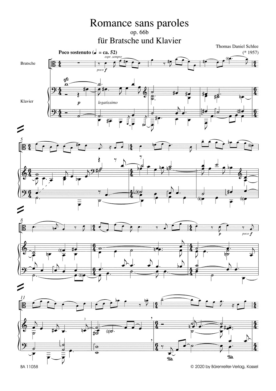 Anderes Coverbild Romance sans paroles für Viola und Klavier op. 66b (2007)