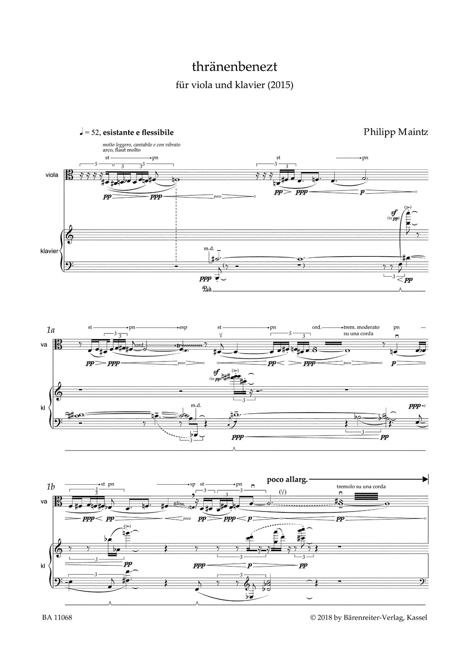 Anderes Coverbild thränenbenezt für viola und klavier (2015)