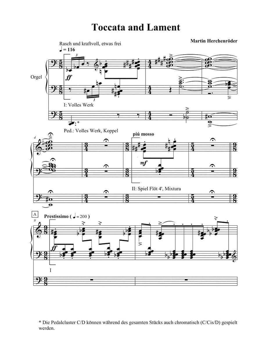 Anderes Coverbild Toccata and Lament for organ (2008/2013)