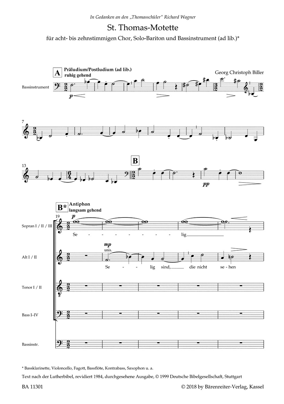 Anderes Coverbild St. Thomas-Motette für Solo-Bariton, gemischten Chor und Bassinstrument ab libitum