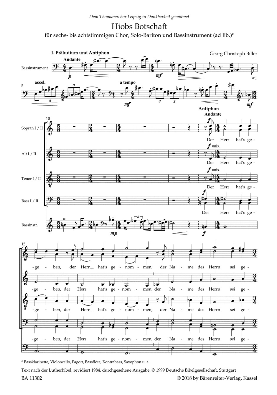 Anderes Coverbild Hiobs Botschaft für Solo-Bariton, gemischten Chor und Bassinstrument ad libitum