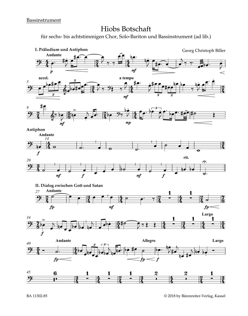 Vorderes Coverbild Hiobs Botschaft für Solo-Bariton, gemischten Chor und Bassinstrument ad libitum
