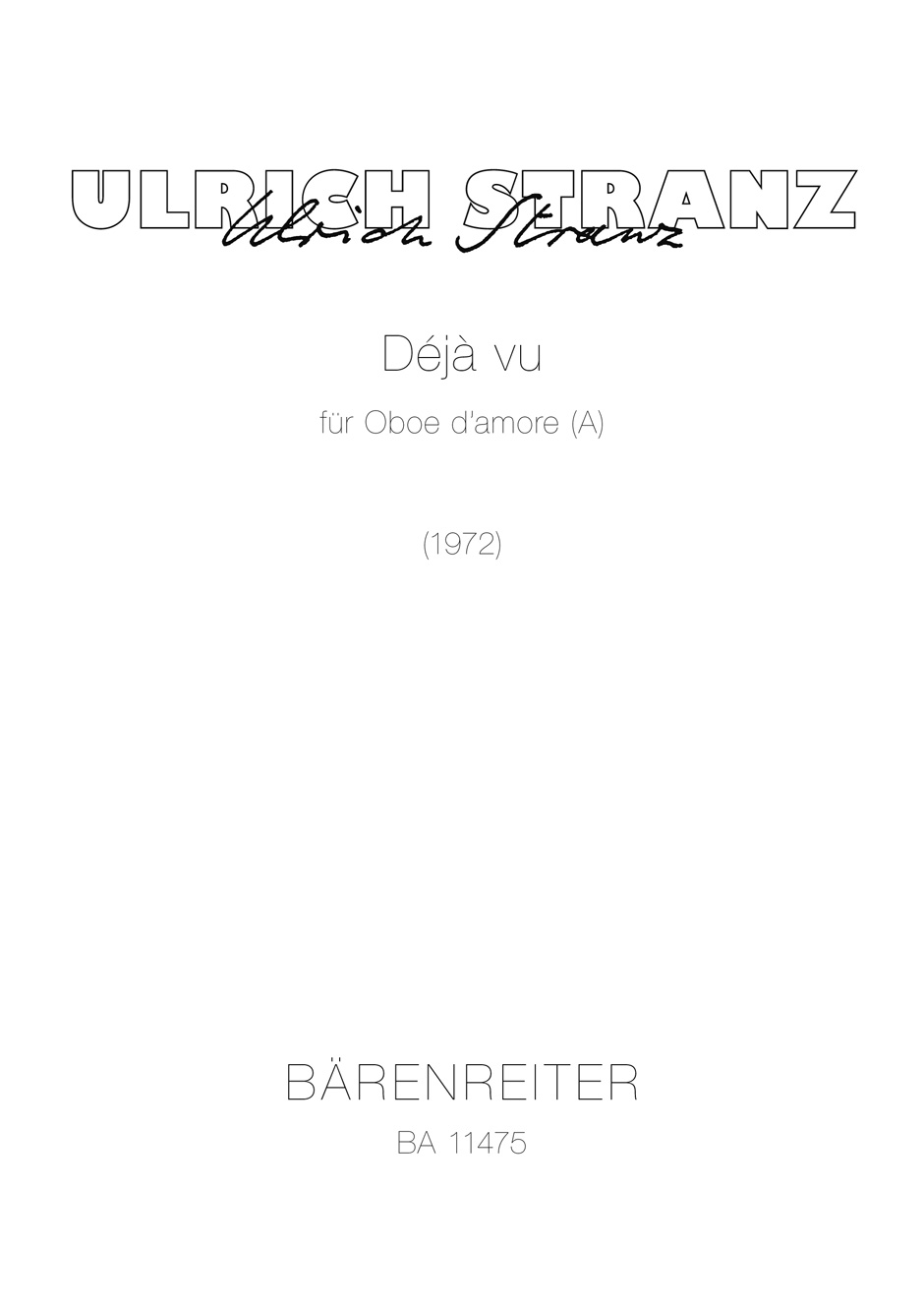 Vorderes Coverbild Déjà vu für Oboe d´amore (A) (1972)