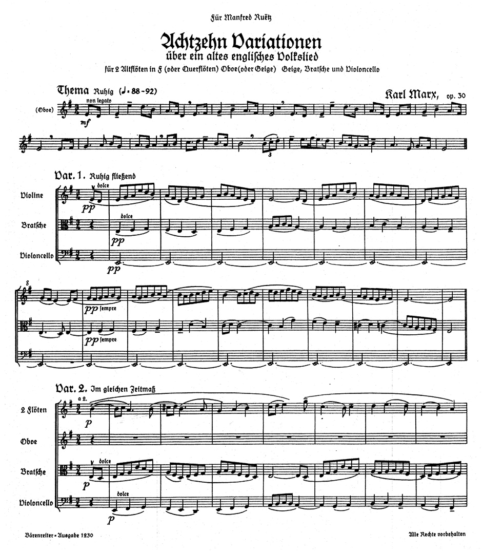 Anderes Coverbild 18 Variationen über ein englisches Volkslied (O the cuckoo is a pretty bird) für zwei Blockflöten in F (oder Querflöten), Oboe (oder Geige), Geige, Bratsche und Violoncello op. 30