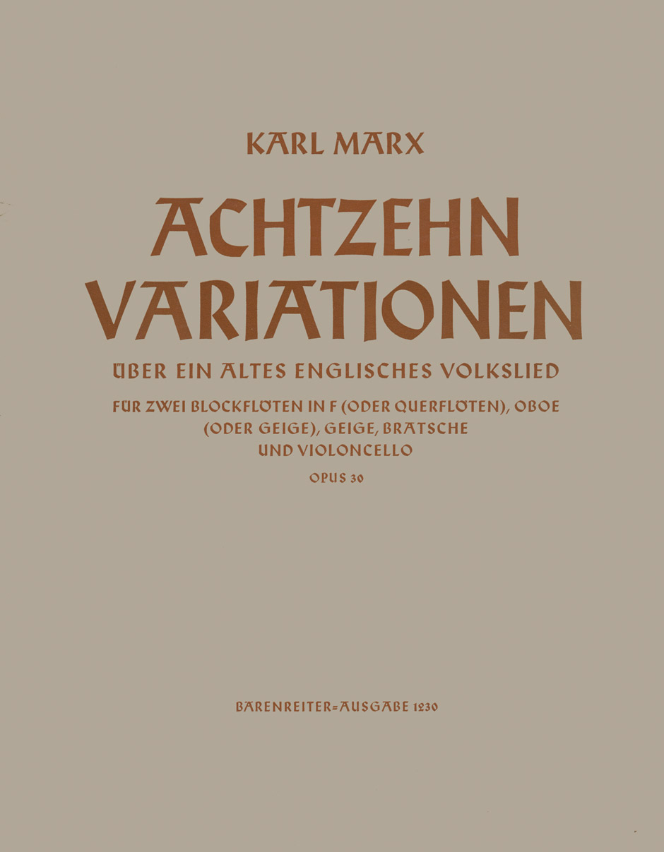 Vorderes Coverbild 18 Variationen über ein englisches Volkslied (O the cuckoo is a pretty bird) für zwei Blockflöten in F (oder Querflöten), Oboe (oder Geige), Geige, Bratsche und Violoncello op. 30
