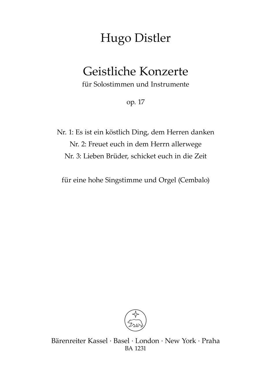 Vorderes Coverbild Drei geistliche Konzerte für Sopran und Orgel (manualiter) oder Cembalo op. 17