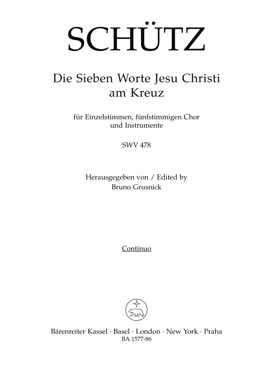 Vorderes Coverbild Die Sieben Worte Jesu Christi am Kreuz für Einzelstimmen, fünfstimmigen Chor und Instrumente SWV 478