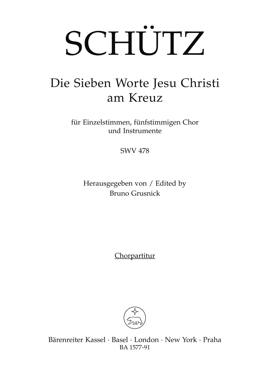Vorderes Coverbild Die Sieben Worte Jesu Christi am Kreuz für Einzelstimmen, fünfstimmigen Chor und Instrumente SWV 478
