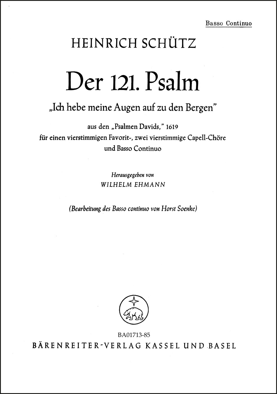 Vorderes Coverbild "Ich hebe meine Augen auf zu den Bergen" für Favoritchor (auch Soli aus dem Chor), 2 Chöre und Basso continuo SWV 31