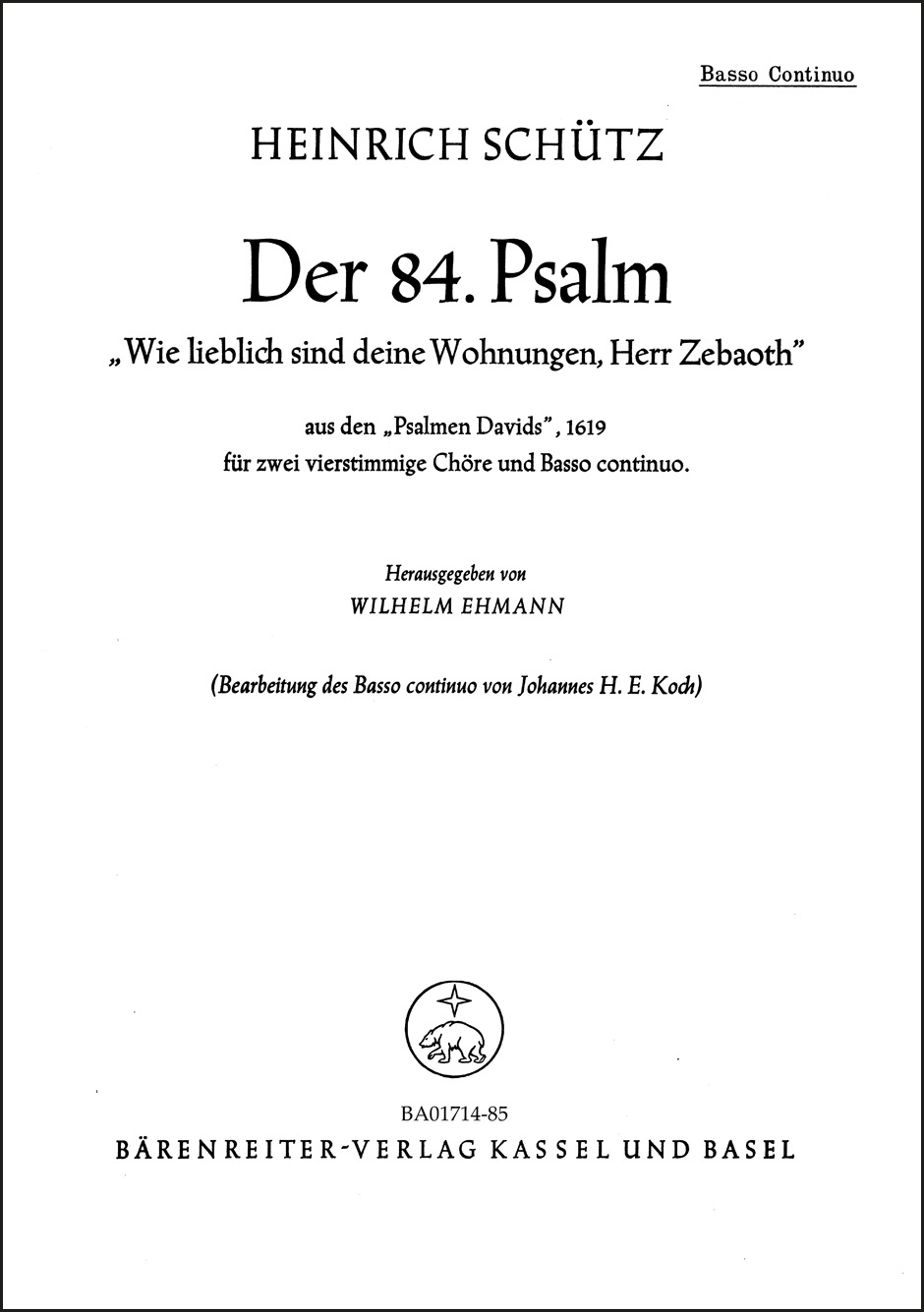 Vorderes Coverbild "Wie lieblich sind deine Wohnungen" für zwei vierstimmige Chöre und Basso continuo SWV 29