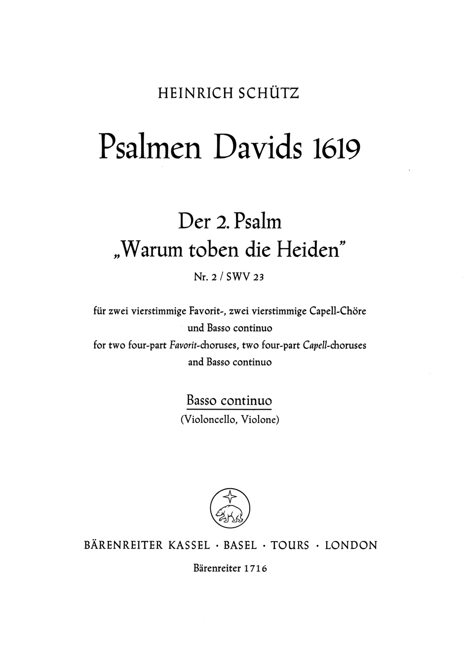 Vorderes Coverbild "Warum toben die Heiden" für 2 Favoritchöre, 2 Capellchöre und Basso continuo SWV 23