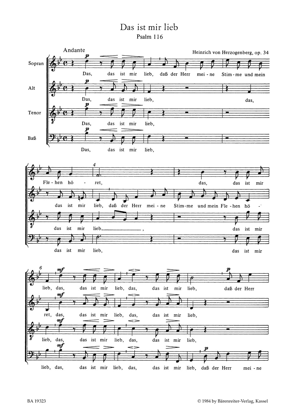 Anderes Coverbild Das ist mir lieb für vierstimmigen Chor a cappella op. 34