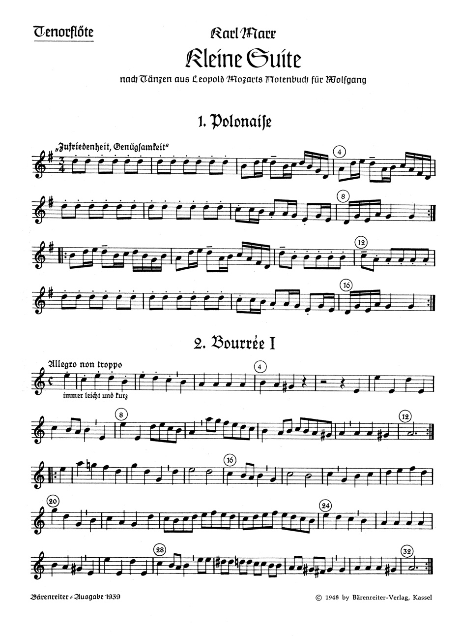 Vorderes Coverbild Kleine Suite nach Tänzen aus Leopold Mozarts Notenbuch für Wolfgang für Blockflötenquartett, Streichquartett oder andere Instrumente