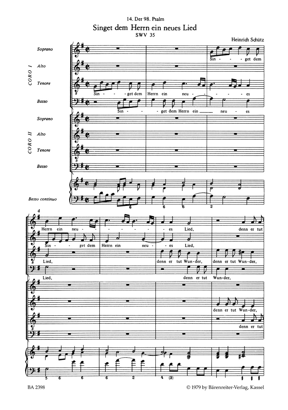 Anderes Coverbild "Singet dem Herrn ein neues Lied" für zwei vierstimmige Chöre und Basso continuo SWV 35
