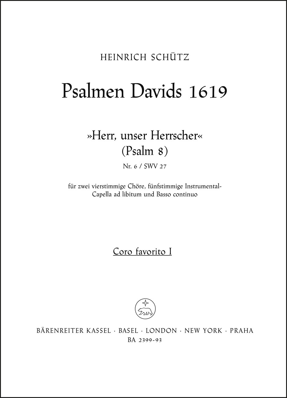 Vorderes Coverbild "Herr, unser Herrscher" für zwei vierstimmige Chöre, fünfstimmige Instrumental-Capella ad lib. und Basso continuo SWV 27